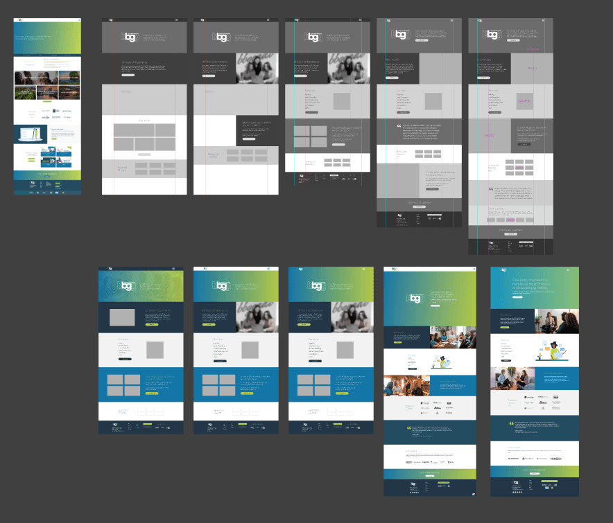 Wireframes/drafts of 25th company anniversary homepage and timeline