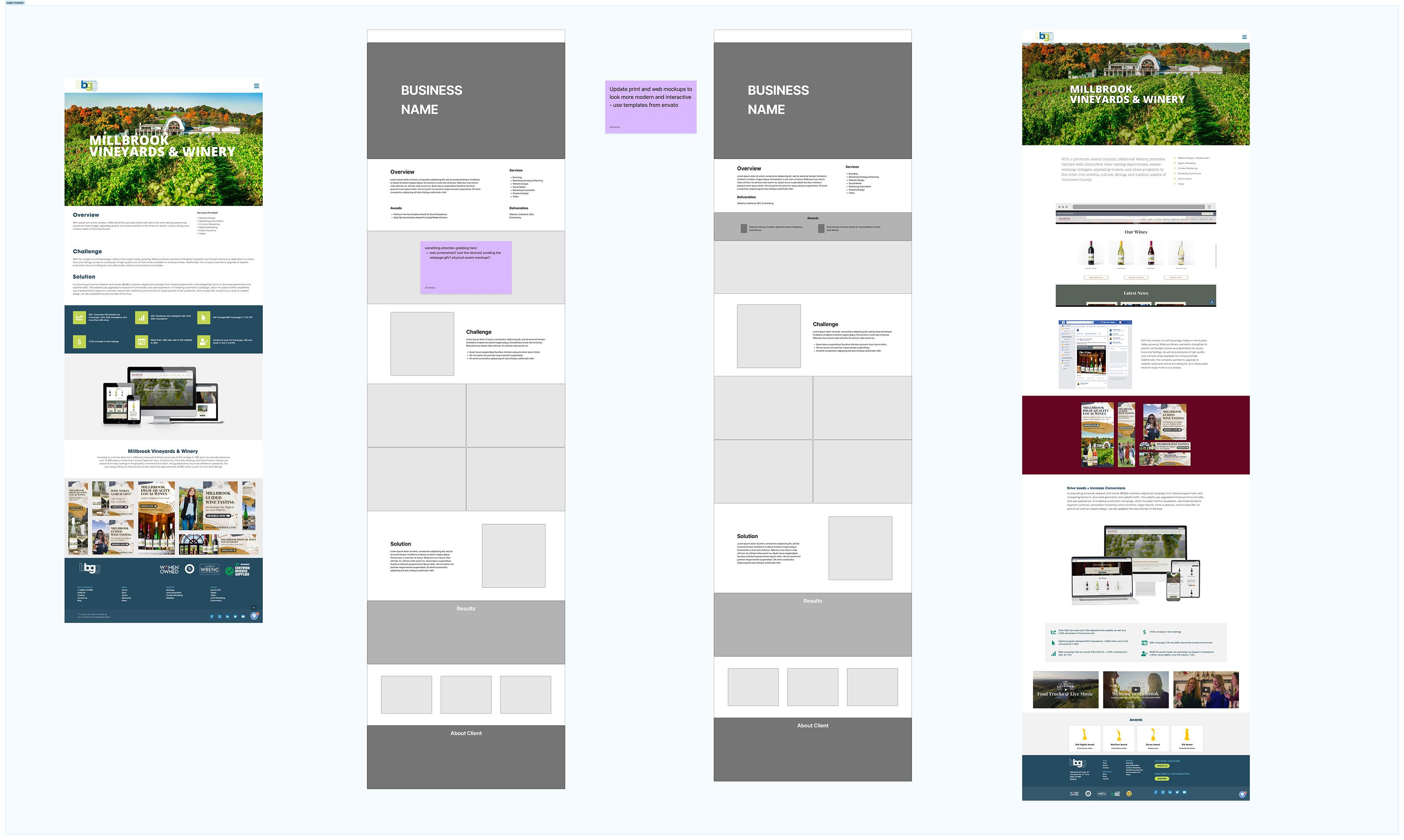 Wireframes/drafts of new case study designs