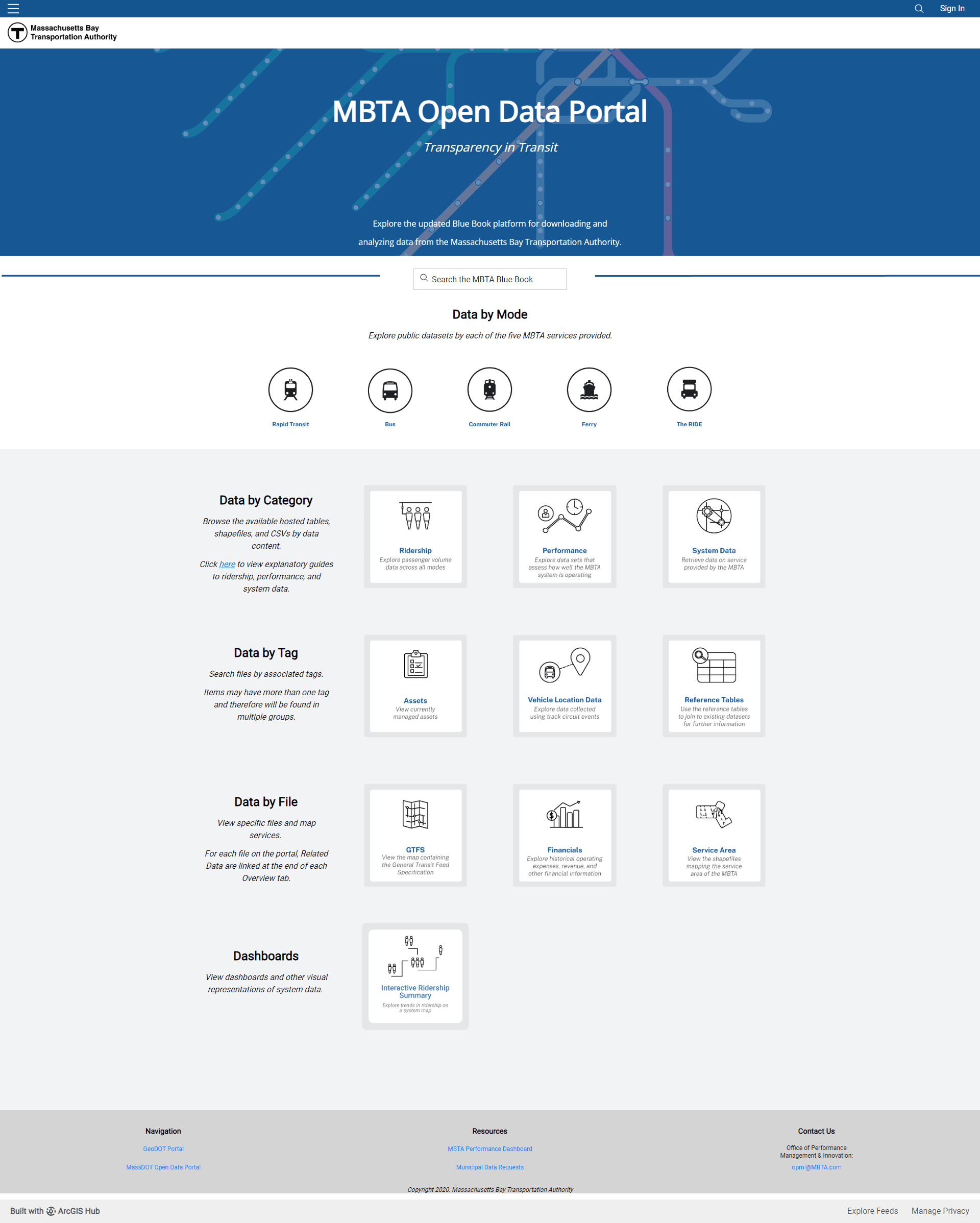 Screenshot of the MBTA Open Data Portal